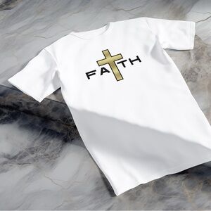 Men’s Shirt Faith Jesus Gold Cross Christian T-Shirt